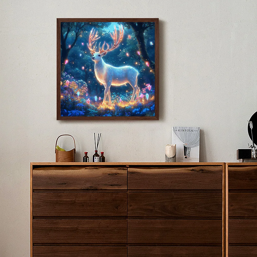 Diamond Painting - Full Round Drill - Spiritual Deer In Forest(Canvas|30*30cm)