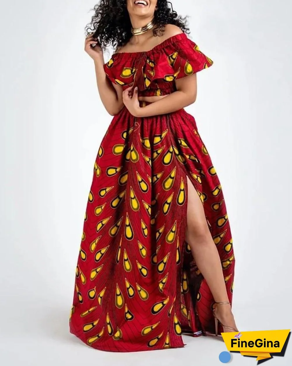 Leaf Print High Slit Maxi Skirt P13083