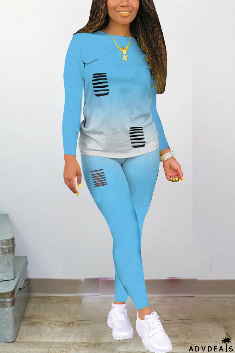 Purple Sexy Gradual Change Ripped O Neck Plus Size