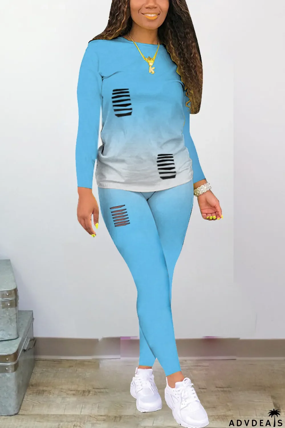 Purple Sexy Gradual Change Ripped O Neck Plus Size