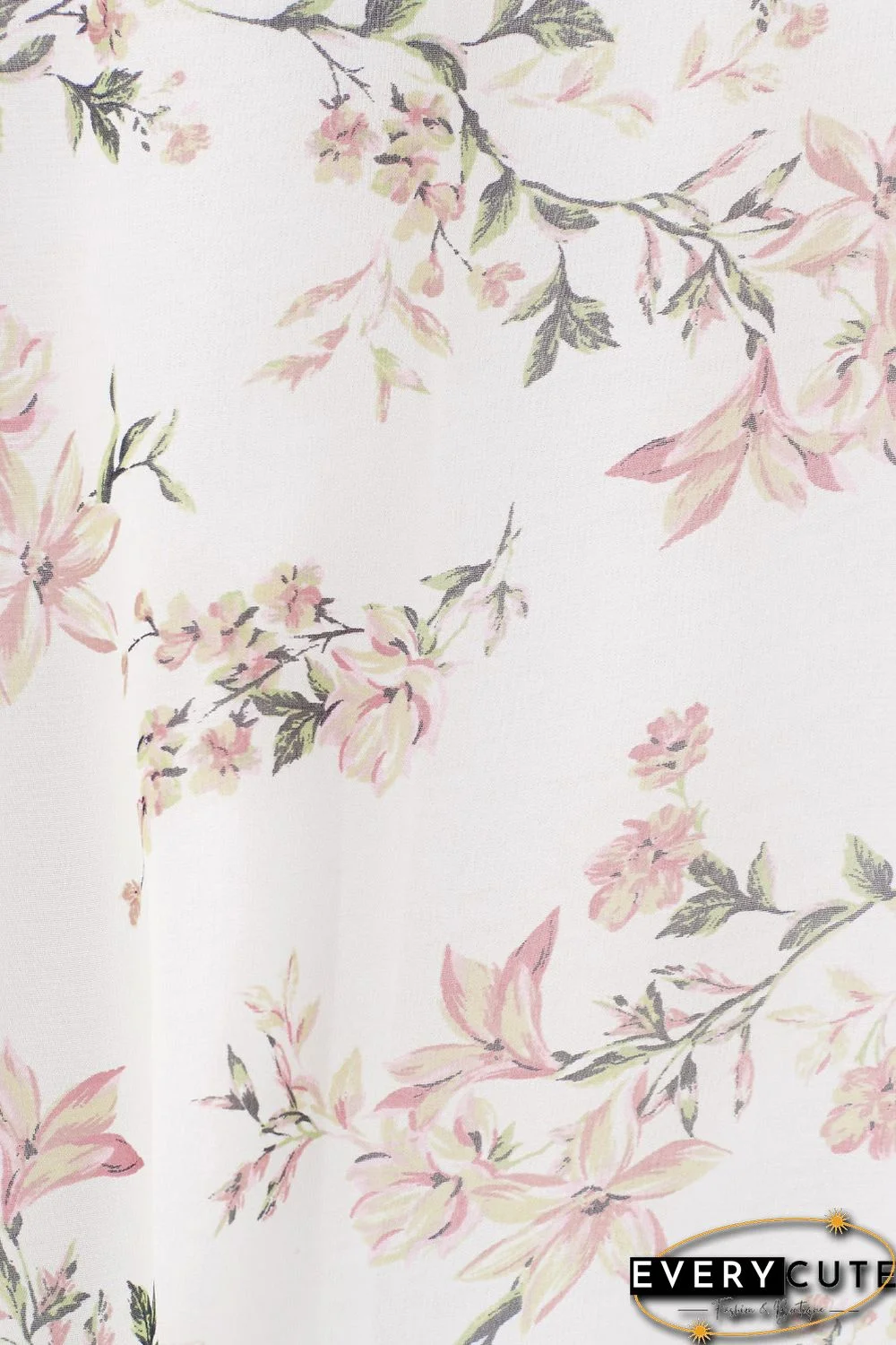 White Floral Print Ruffled Long Sleeves Kimono