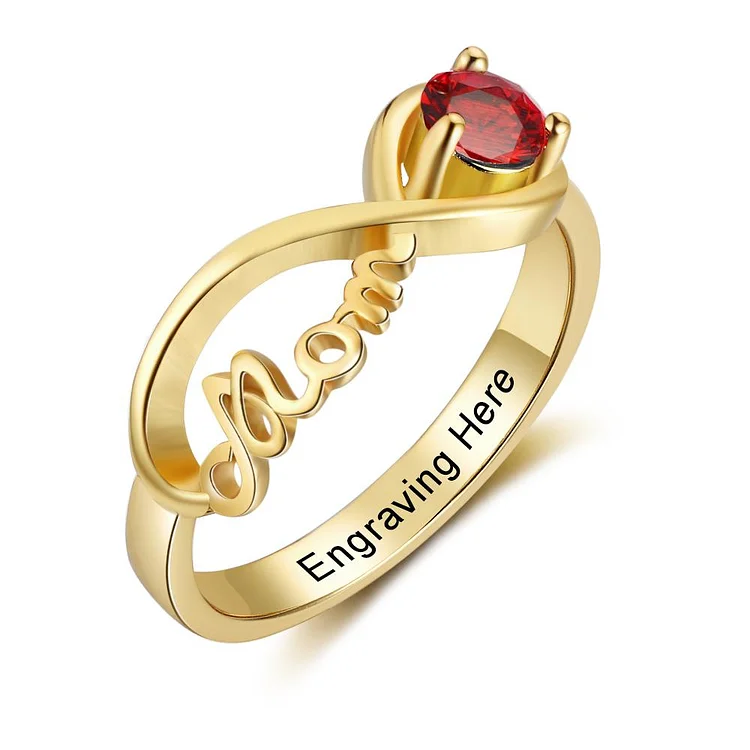 Personalized Engraved Infinity Mother Ring with Birthstone Love Eternity Gift For Mother Gold
