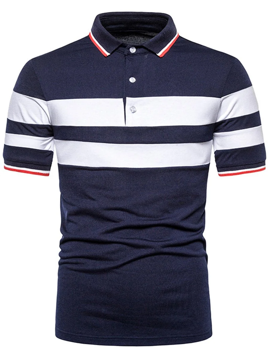 Men Spliced Stripe Casual Polo T-shirt