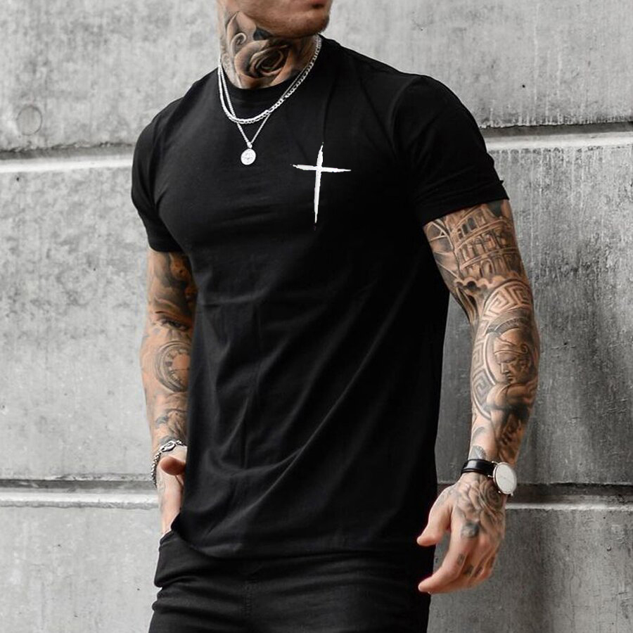 Mens Cross Print Sports Casual T-shirt / TECHWEAR CLUB / Techwear