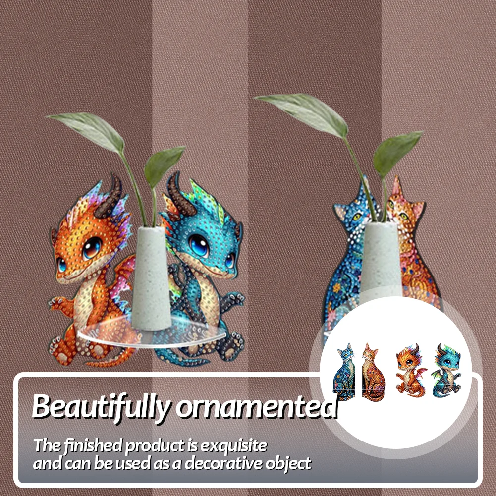 2pcs 2D Flat DIY Diamond Art Pendant DIY Home Decor Hanging Charm Decor (Kitten)