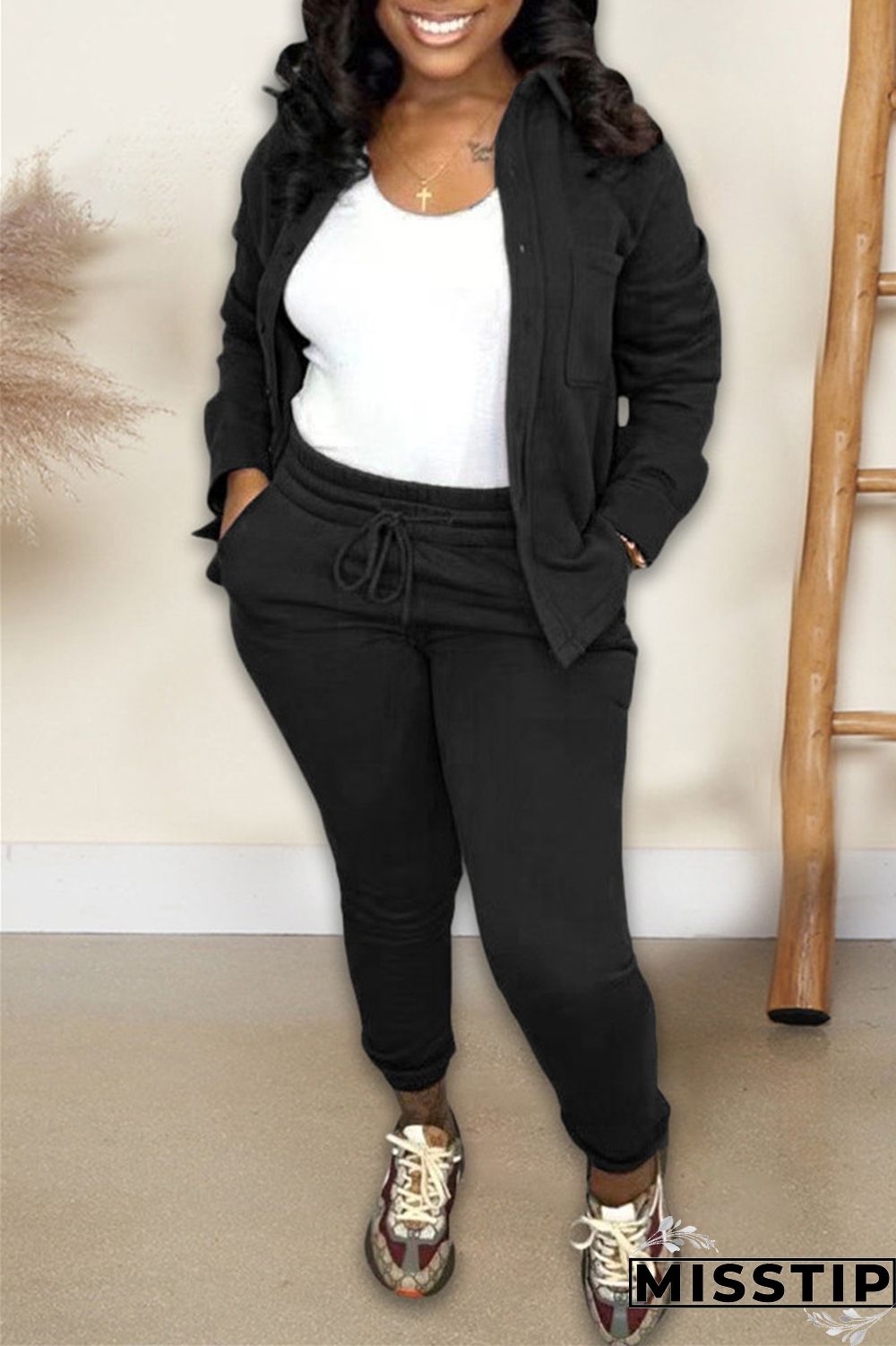 Green Casual Solid Cardigan Pants Turndown Collar Long Sleeve Two Pieces