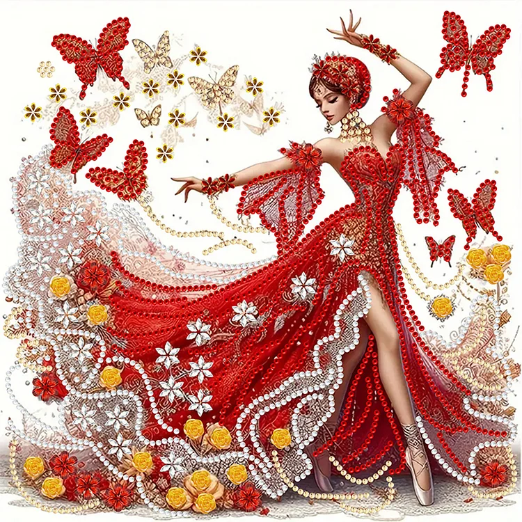 Dancing Girl In Red - Special Shaped Drill Diamond Painting - 30*30CM(Canvas)