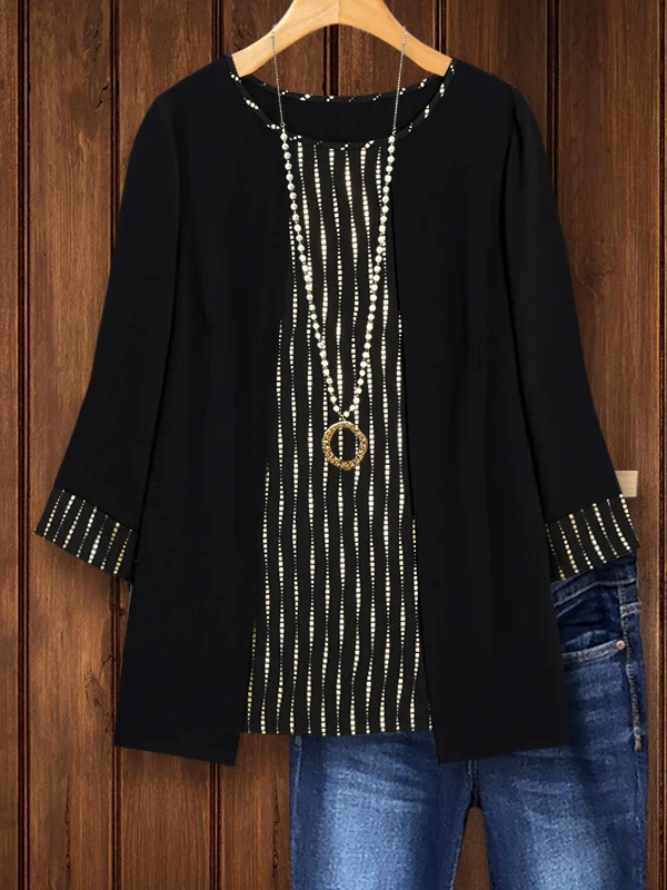 Elegant Striped Printed Patchwork Top