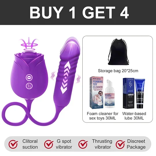 2025 Rose Thrusting Dildo with Clitoral Sucking and 10 Vibrating Modes for Deep Pleasure