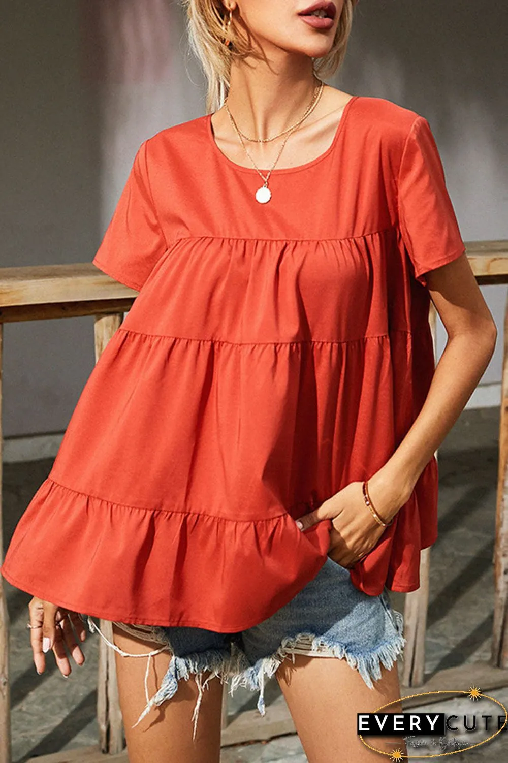 Fashion Casual Solid Split Joint O Neck Tops