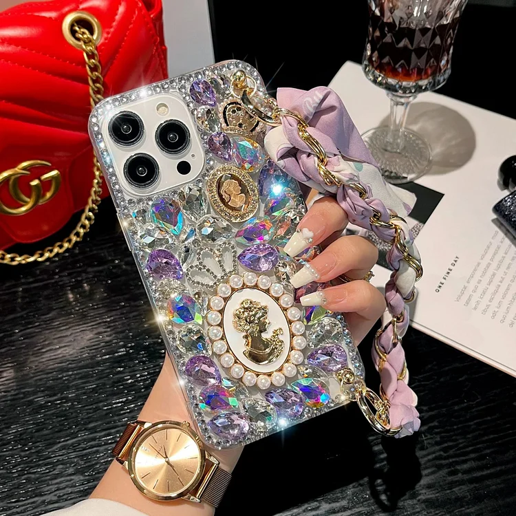 Diamond Queen Bling Case - Luxury Silk Scarf Wristband for iPhone