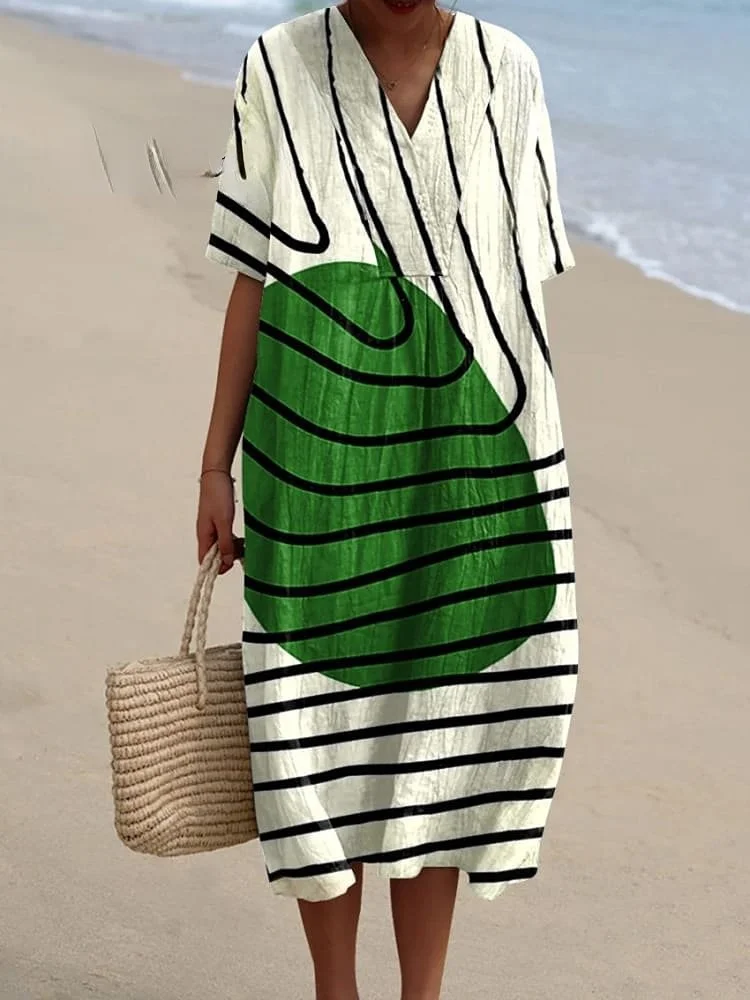 Women's Retro Minimalist  Abstract  Art Print Flowy Dress