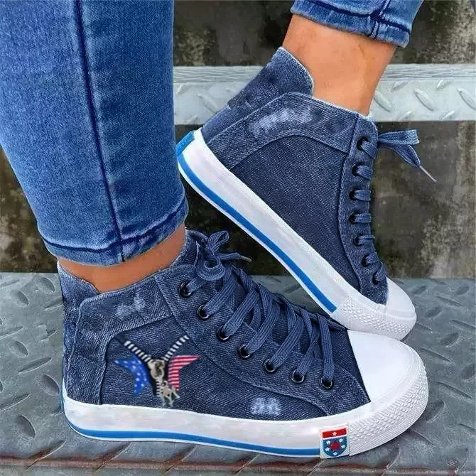 Women Casual Comfortable Denim Zipper Decoration Lace-up Sneakers  Stunahome.com