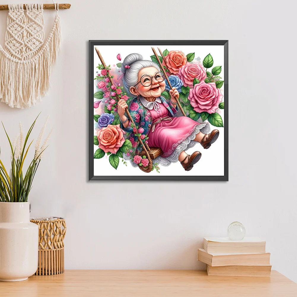 Diamond Painting - Full Round Drill - Swing Old Lady(Canvas|30*30cm)