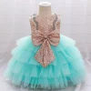 Kid Baby Girl Golden Bow Princess Baptism Dress