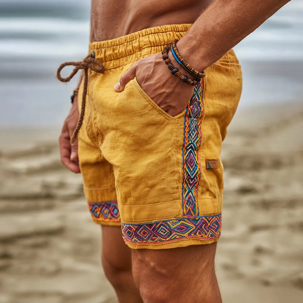 Men's Ethnic-Style Linen Shorts-INSPIREUSE