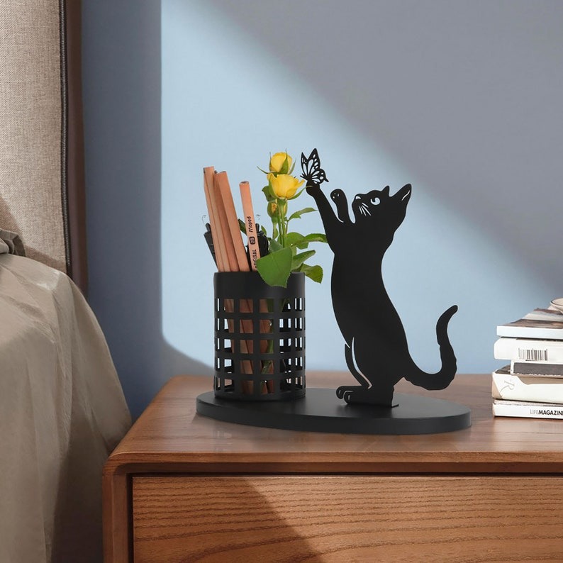 😻Black metal cat pen holder🐈 - tree - Codlins
