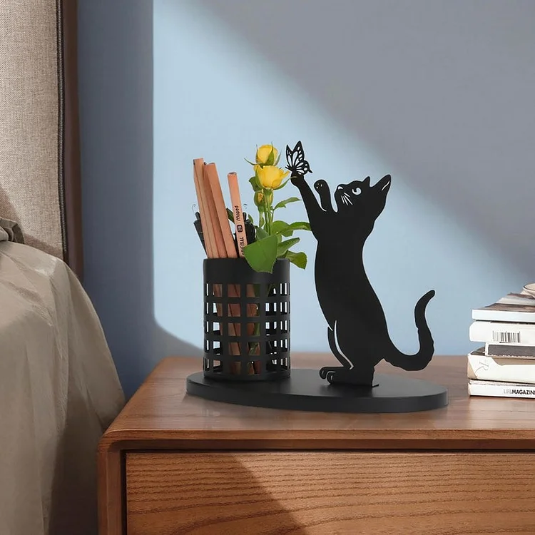 😻Black metal cat pen holder🐈 - tree - Codlins