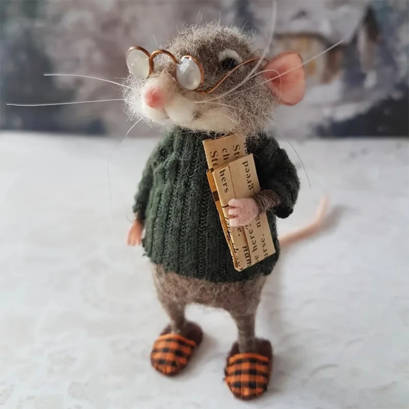 Handmade Cute Needle Felted Mouse Kit Wool Decoration Toy For Gift