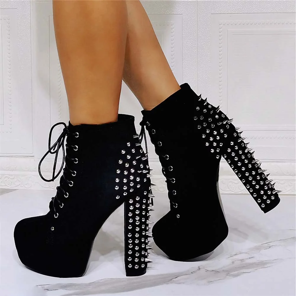 Sexy Lace-up Ankle Boots Studded High Heel Booties