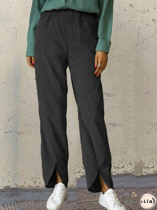 Pants Corduroy Elastic Waist Straight-Leg Casual Pants for Women