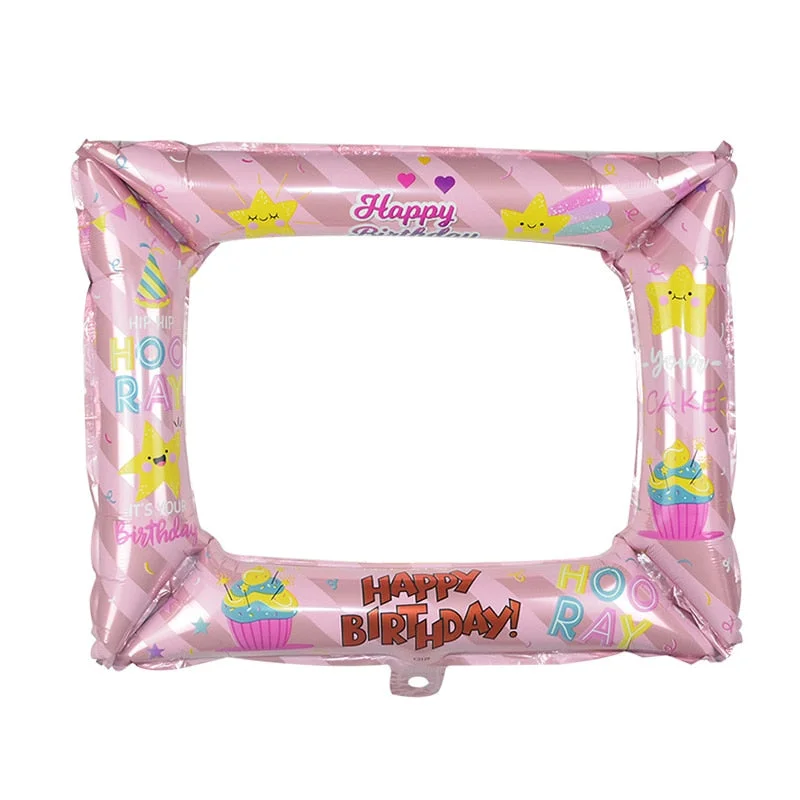 1Pcs Birthday Photo Booth Foil Balloons Happy Birthday Balloon Photo Frame Globos Photo props Birthday Party Decorations