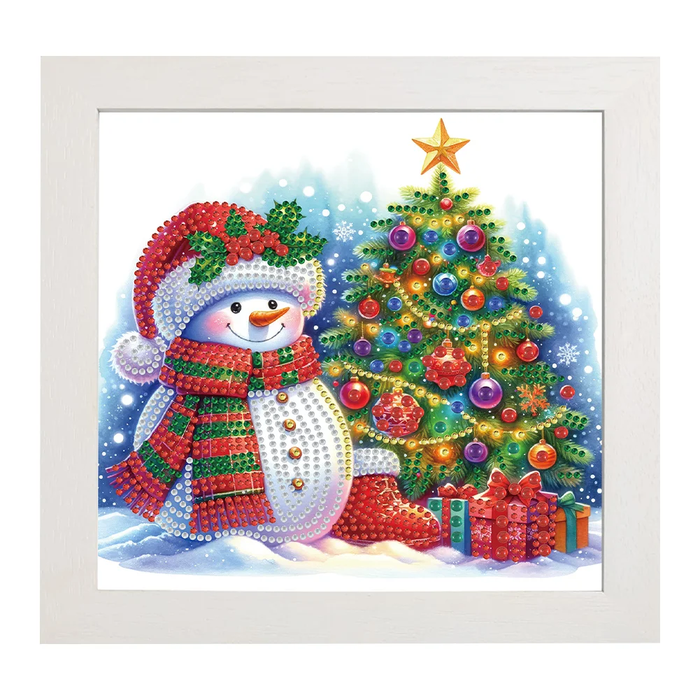 5D DIY Partial Special Shaped Drill Diamond Painting Xmas Xmas Snowman 22.8x22.8cm【With Frame】