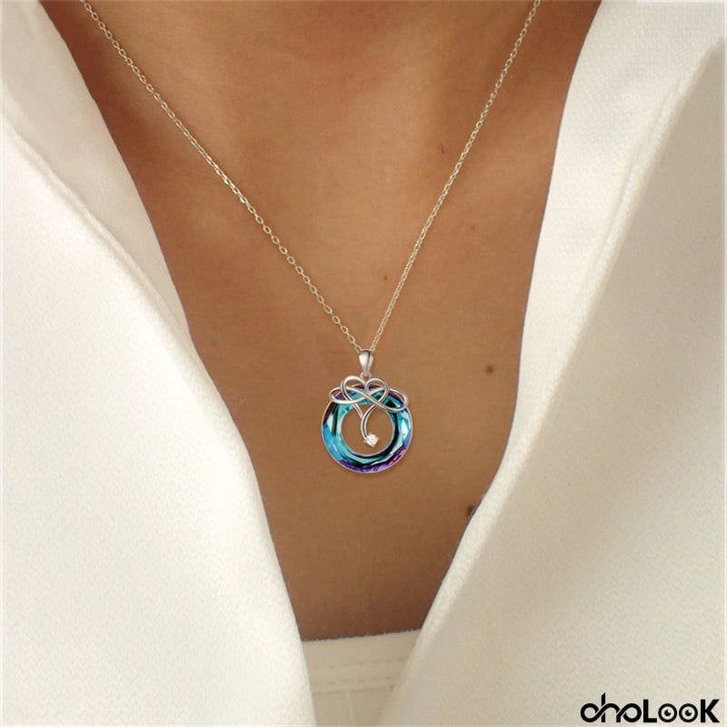Forever Love Ocean Blue Crystal Heart 925 Silver Necklace