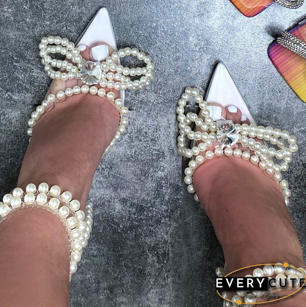 New Rhinestone Butterfly-knot Sandals Woman Wedding Pumps High Heel Sandals Women Pearl Pearl Diamond High Heels Party Shoes