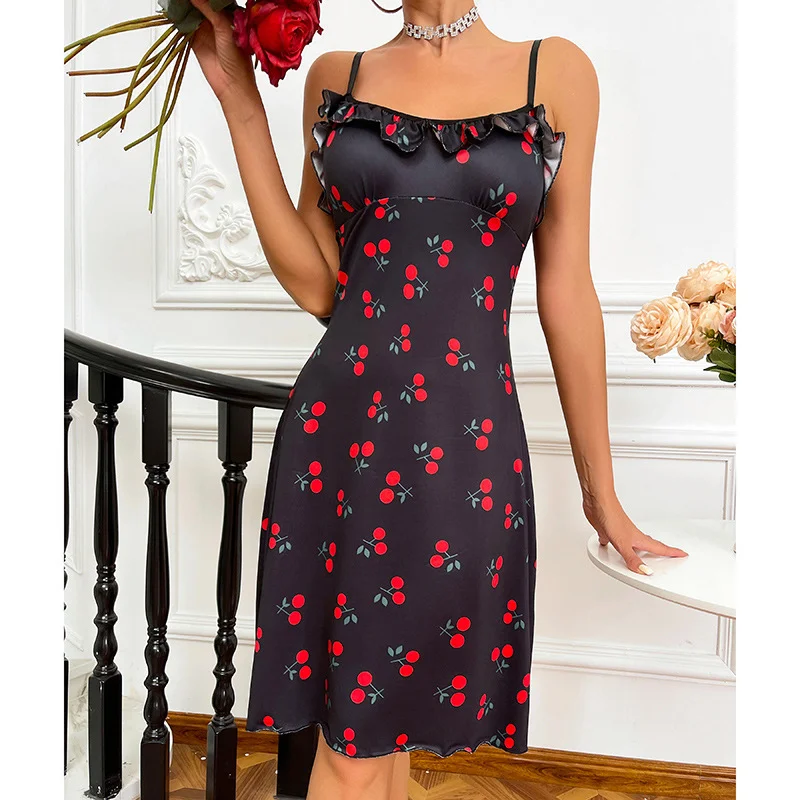 Uveng Sex Lingerie Sexy Women's Slings Cherries Love Print Home Clothes Aja Skirt