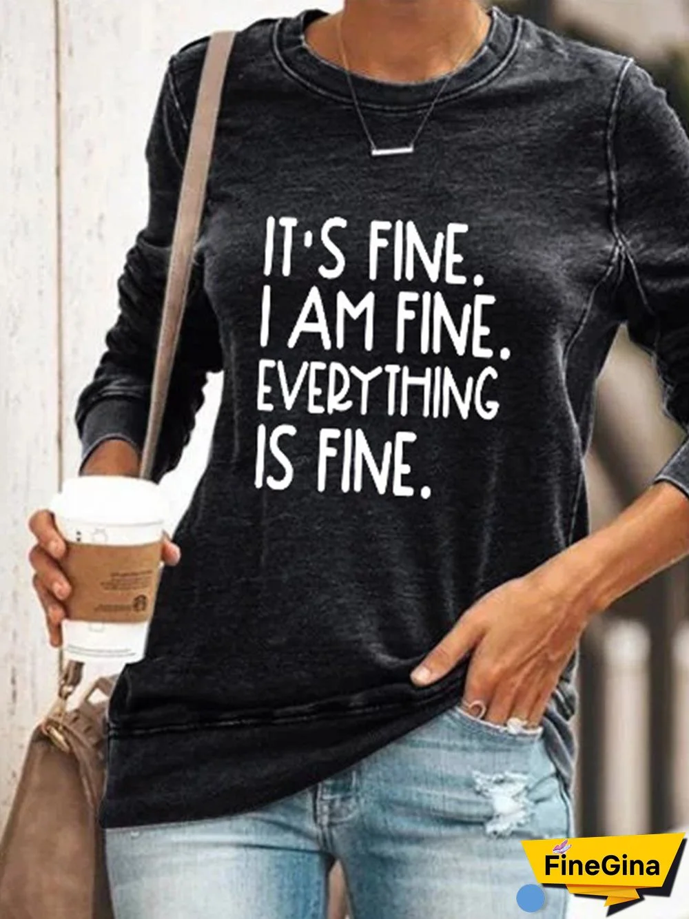 Vintage Letter Printed Plus Size Long Sleeve Crew Neck Casual Tops