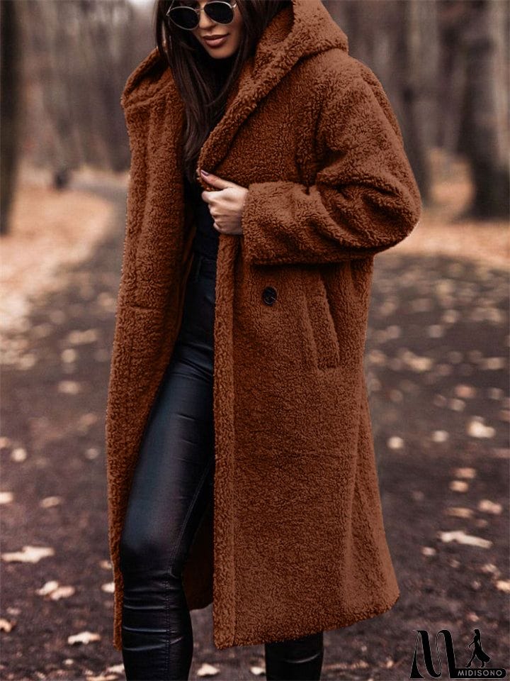 MidiSono - Women's Warm Hooded Maxi Plush Coat for Winter