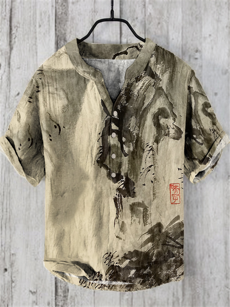 Comstylish Japanese Ink Painting Print Vintage Shirt
