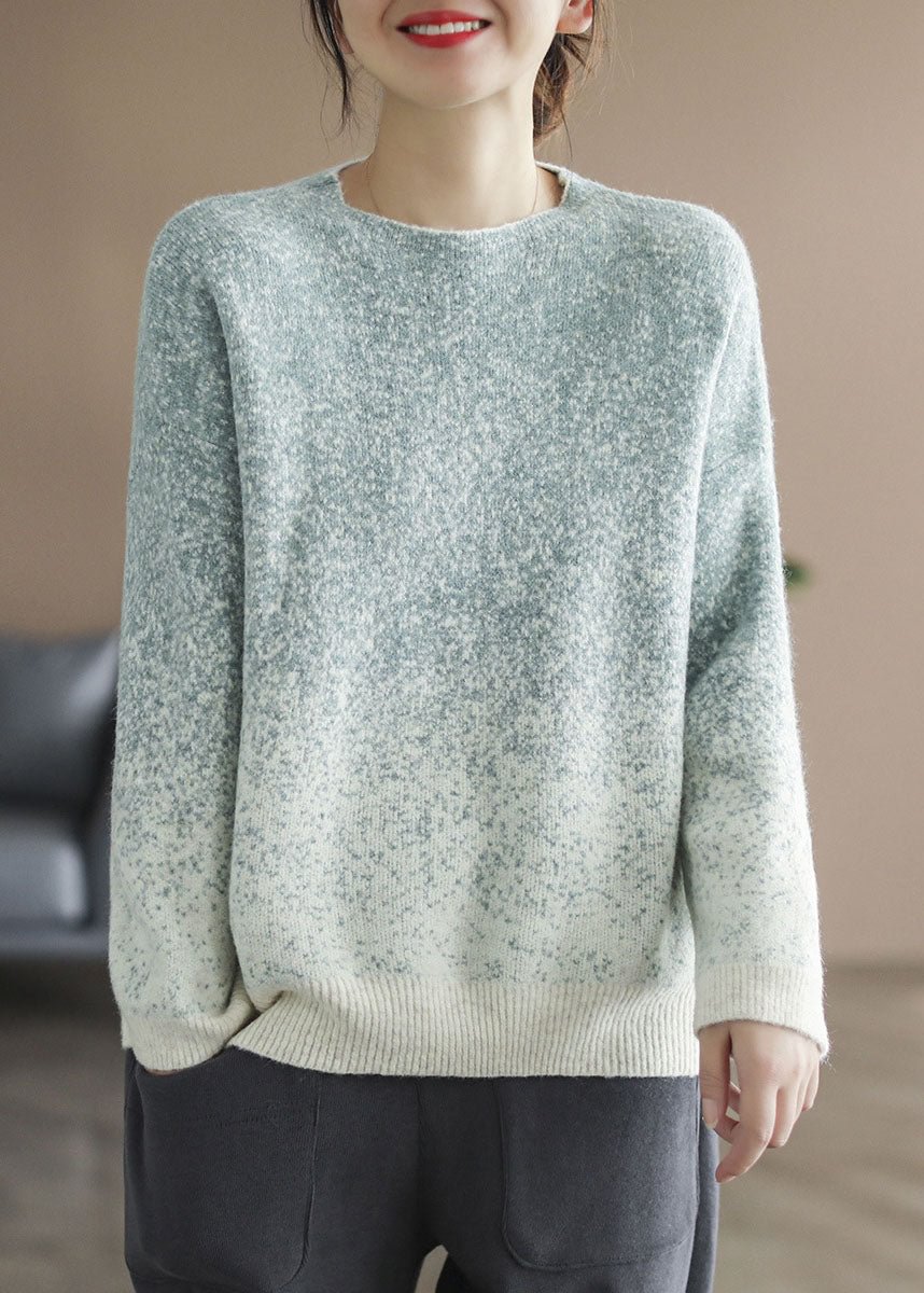 Bohemian Green Gradient color Knit Pullover Winter CK391- Fabulory