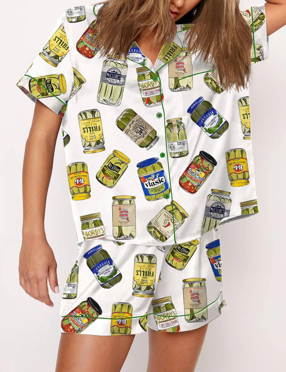 Rotimia Vintage Canned Pickles Short Sleeves Pajama Set