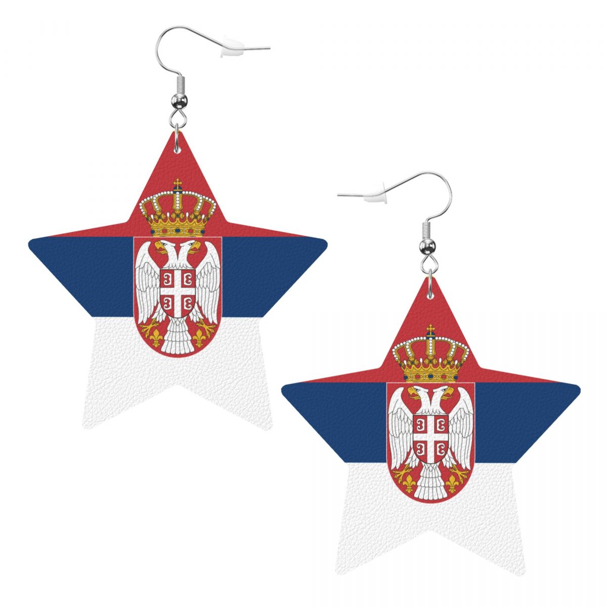 Serbia Flag Faux Leather Star Dangle Earrings