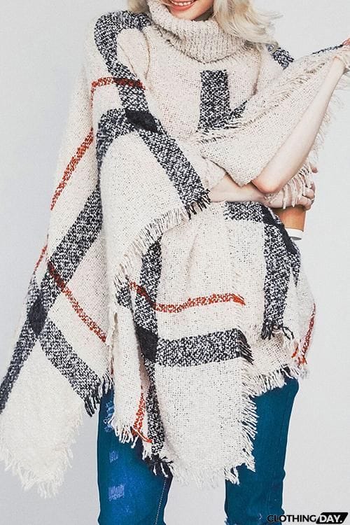 Stripe Tassel Loose High Collar Sweaters