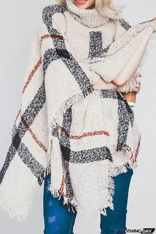 Stripe Tassel Loose High Collar Sweaters