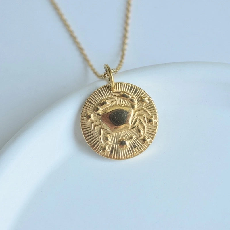 Titanium Steel Minimalist Plating Round Constellation Pendant Necklace