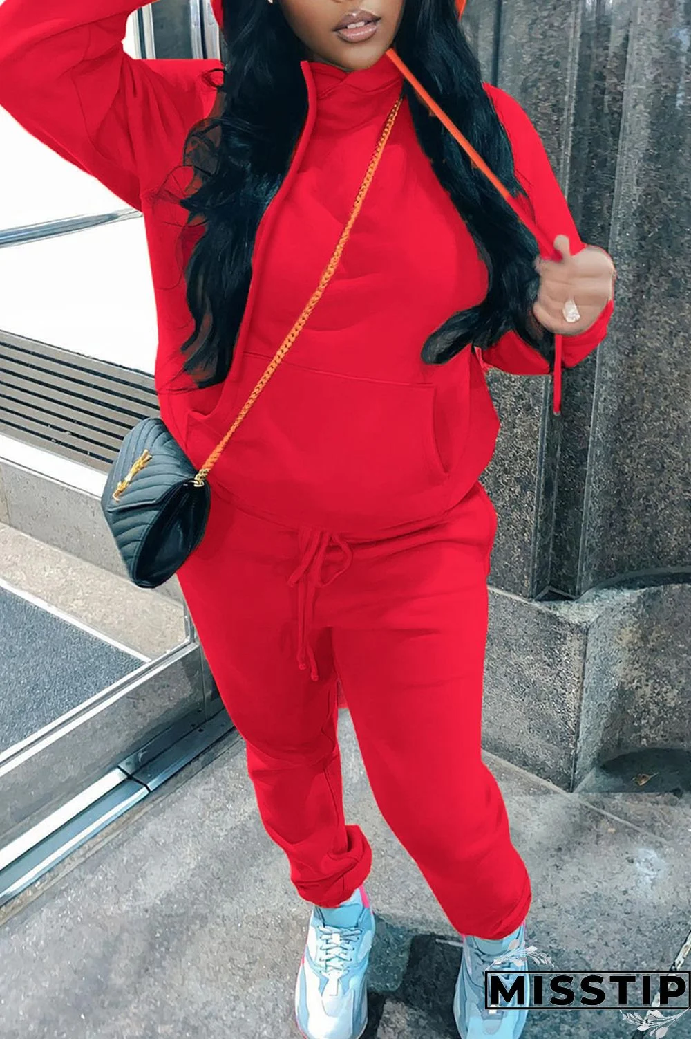 Blue Casual Solid Patchwork Hooded Collar Long Sleeve Two Pieces