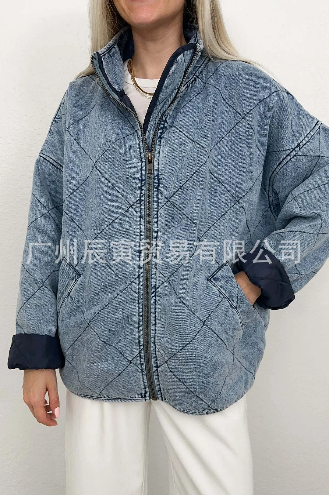 Woherb The Ins New Fall Ladies Design Feel Denim Quilted Plus Thick Lapel Loose Double Bag Jacket-Outfit Ideas