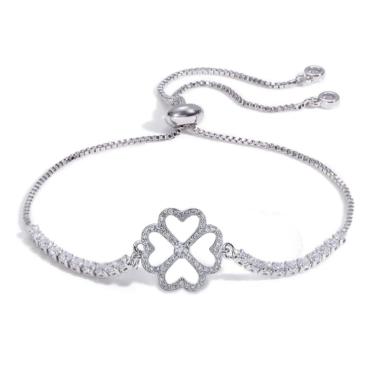 S925 May Your Troubles be Less Your Blessings be More Four Leaf Clover Tennis Bracelet