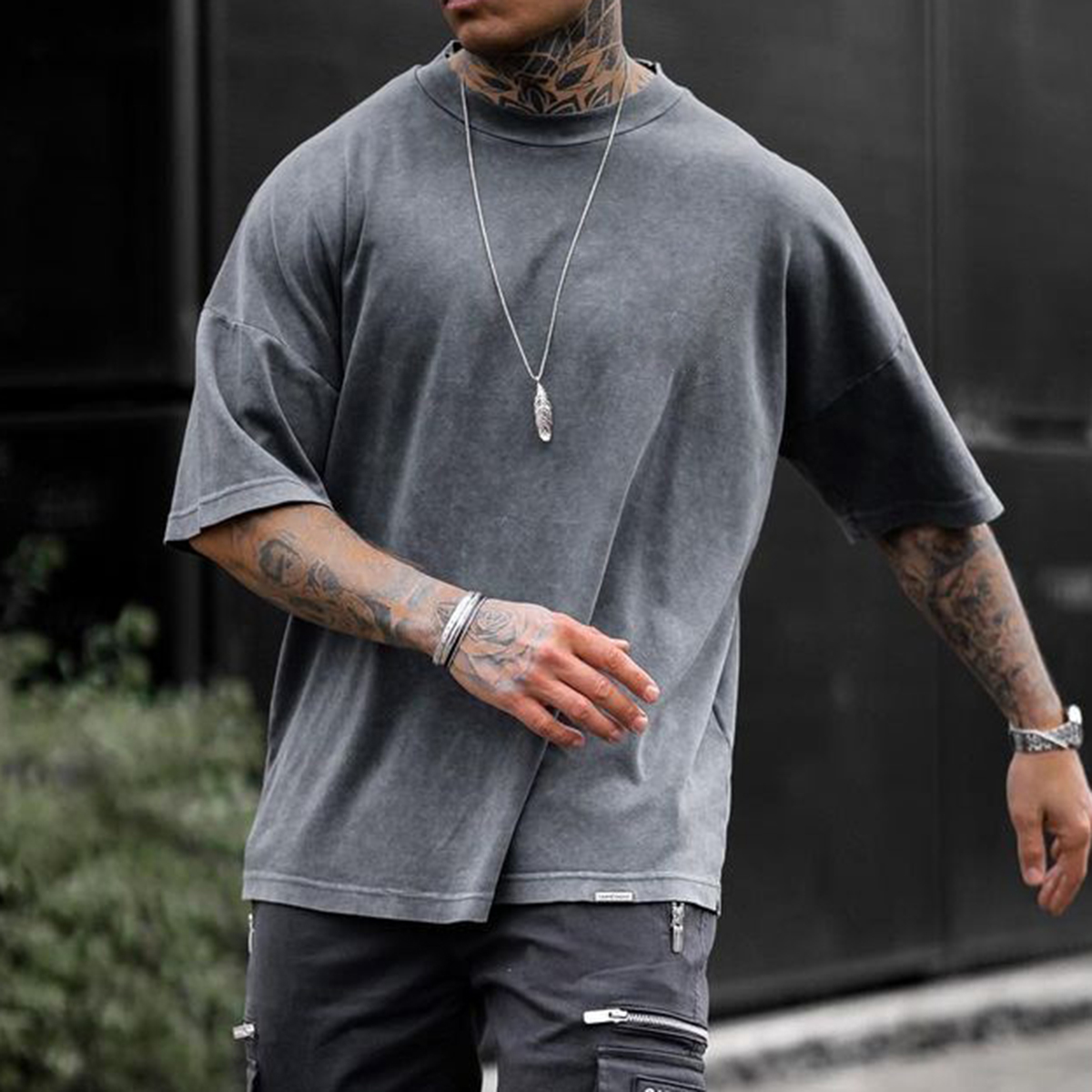 Oversized Cotton T-Shirt Solid Color Street Casual T-Shirt