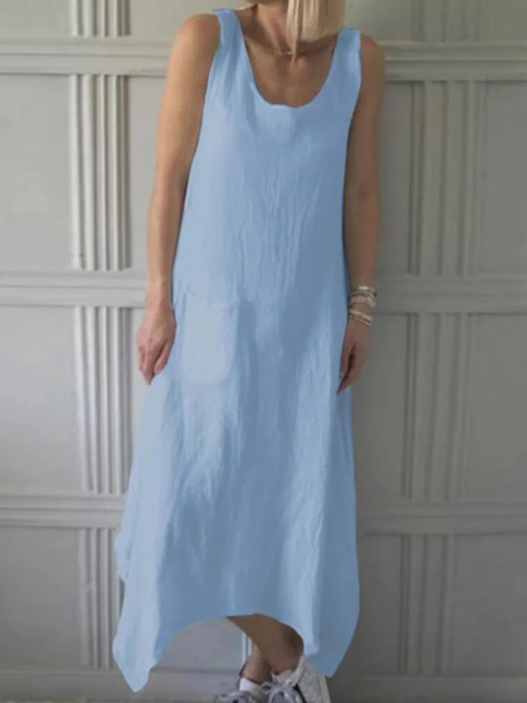 Sleeveless High-Low Hem Midi Dress