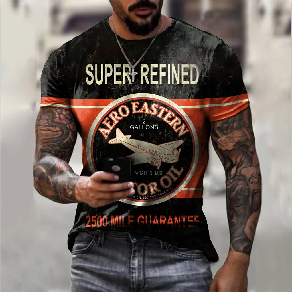 Black Casual T-shirt With Retro Engine Oil Logo / [viawink] /