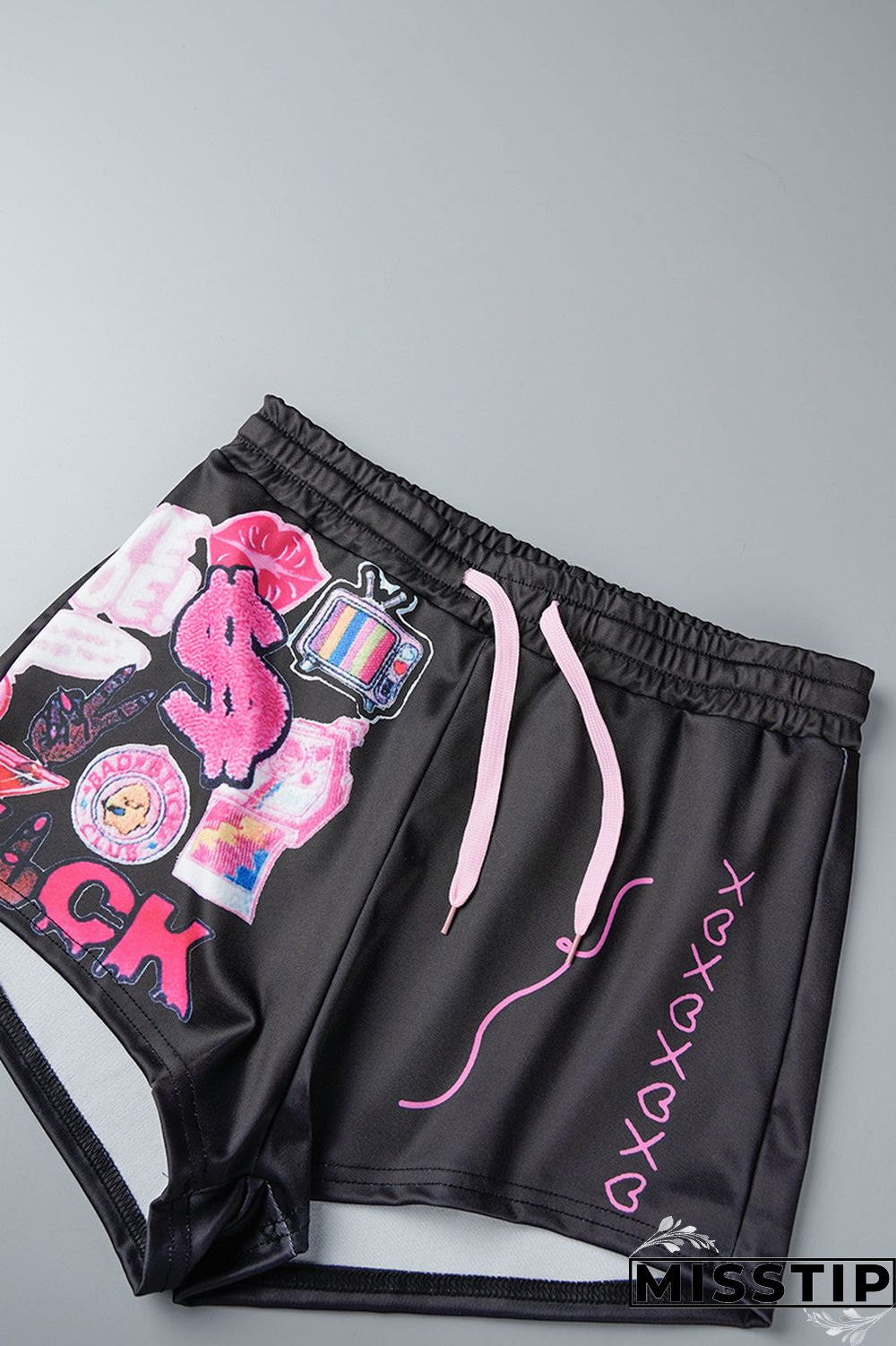 Green Casual Street Print Patchwork Zipper Hooded Collar Short Sleeve Two Pieces