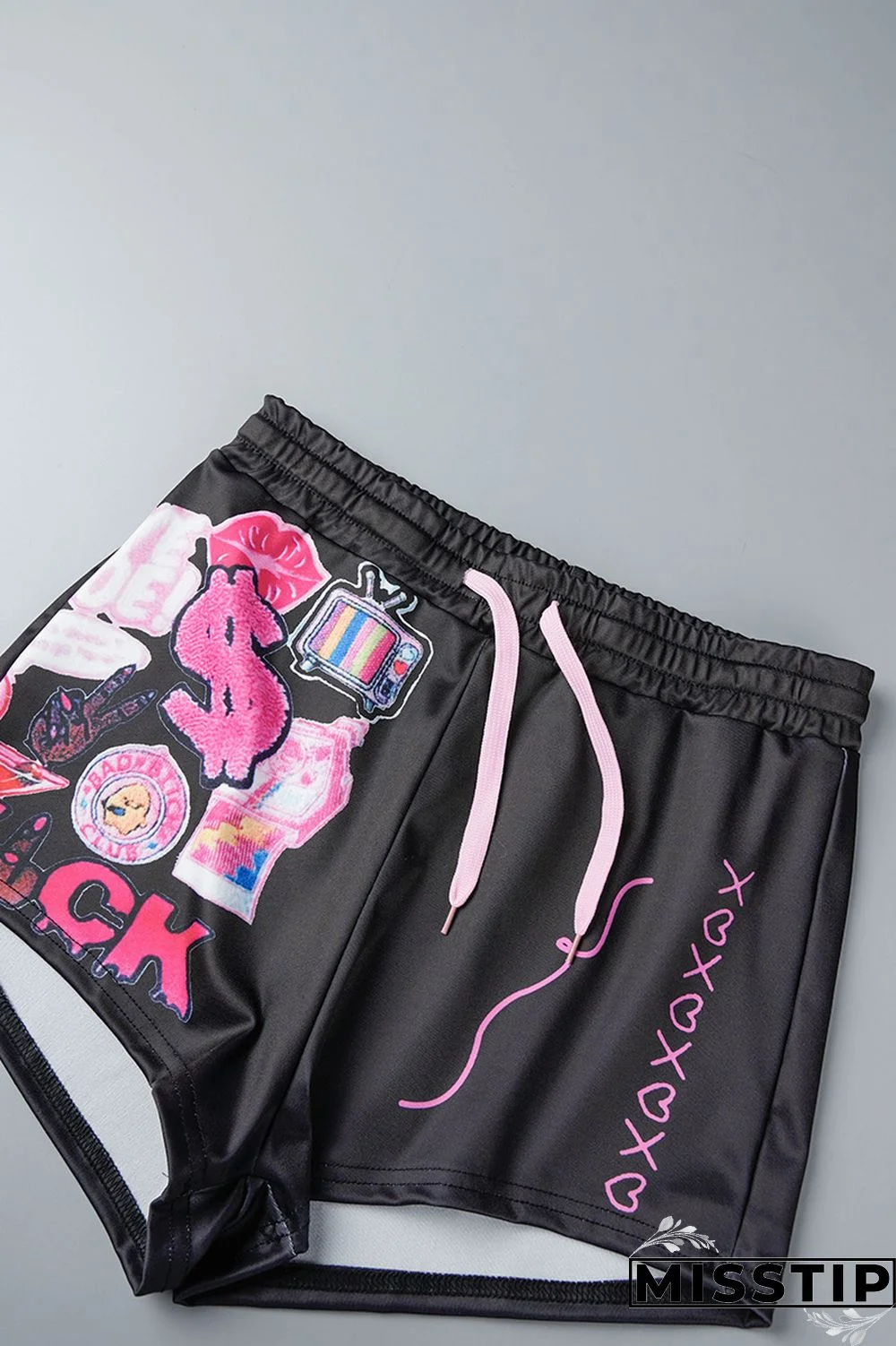 Green Casual Street Print Patchwork Zipper Hooded Collar Short Sleeve Two Pieces