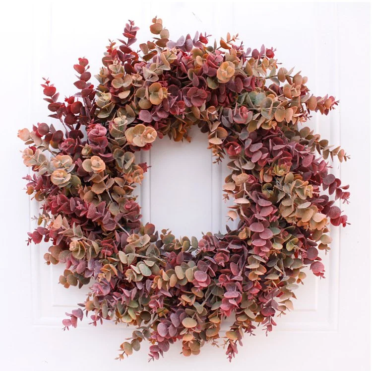 Red Leaves Artificial Eucalyptus Wreath Fall Wreaths For Front Door | AvasHome
