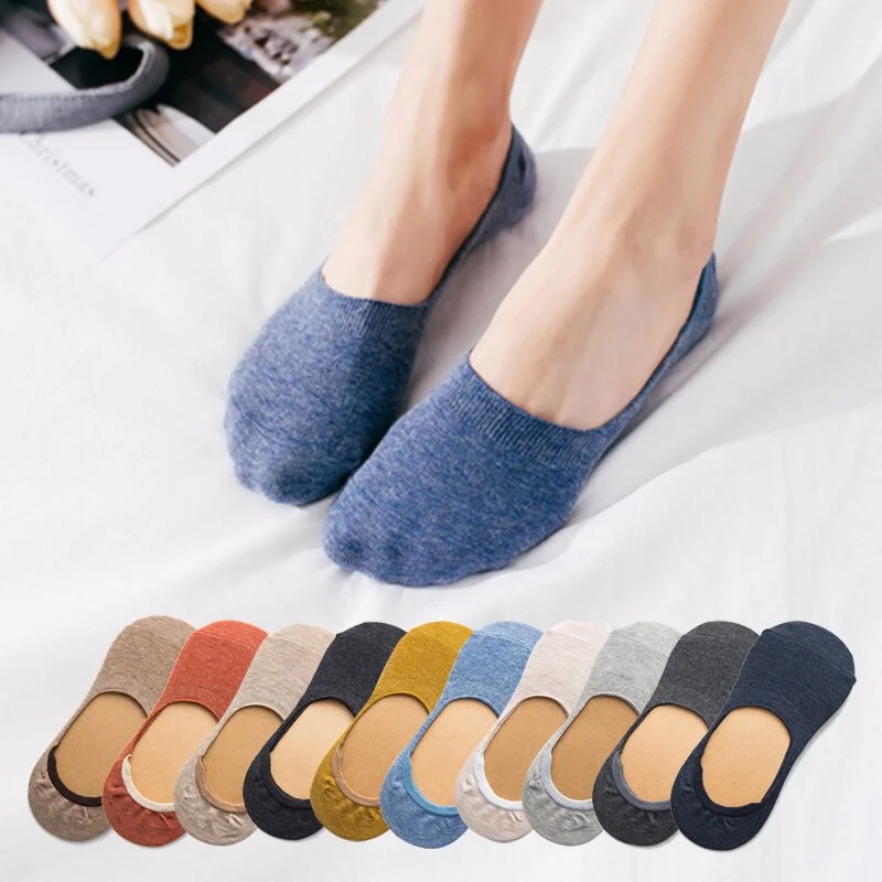 10 pieces = 5 pairs Spring summer women socks Solid color fashion wild shallow mouth invisible boat socks felmen slipper sock