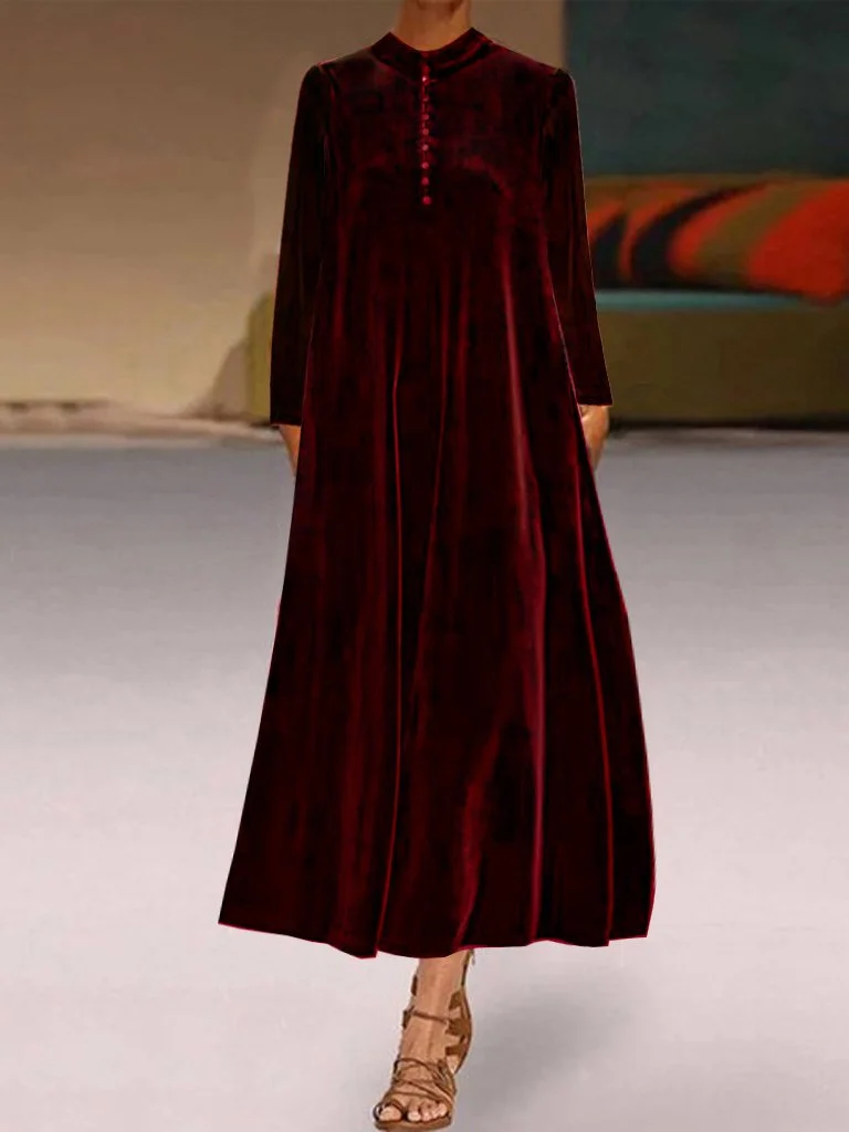 Pure color flannelette over-knee dress